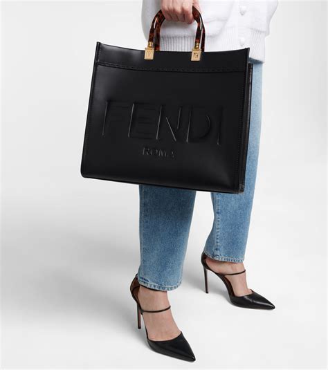 fendi black leather tote|fendi sunshine medium leather tote.